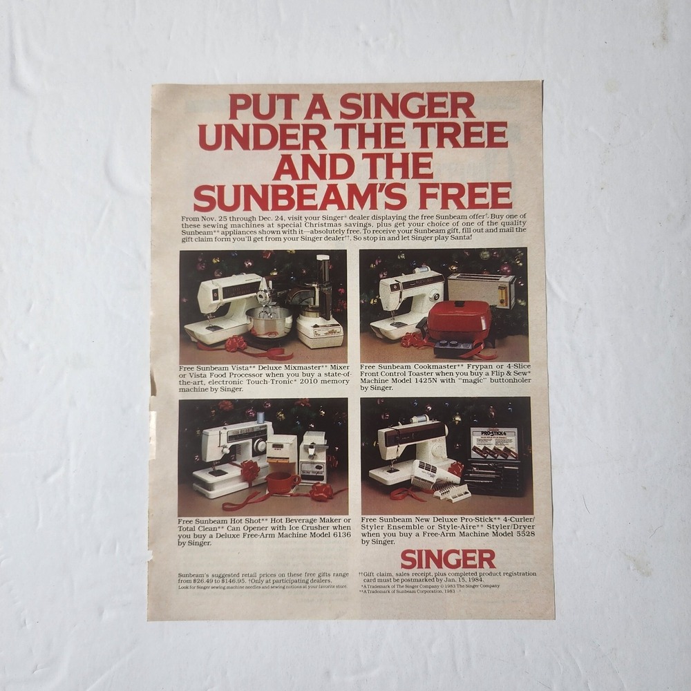 Vintage Print Ad SINGER sewing machine Christmas clipping 1983 8x10.5